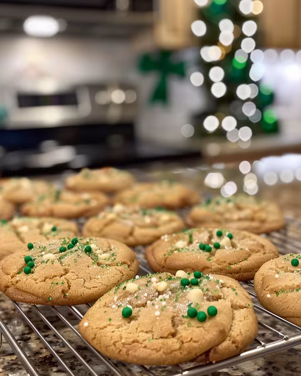 Serving suggestion of baked Baileys Irish Cream cookies on a plate with sprinkles