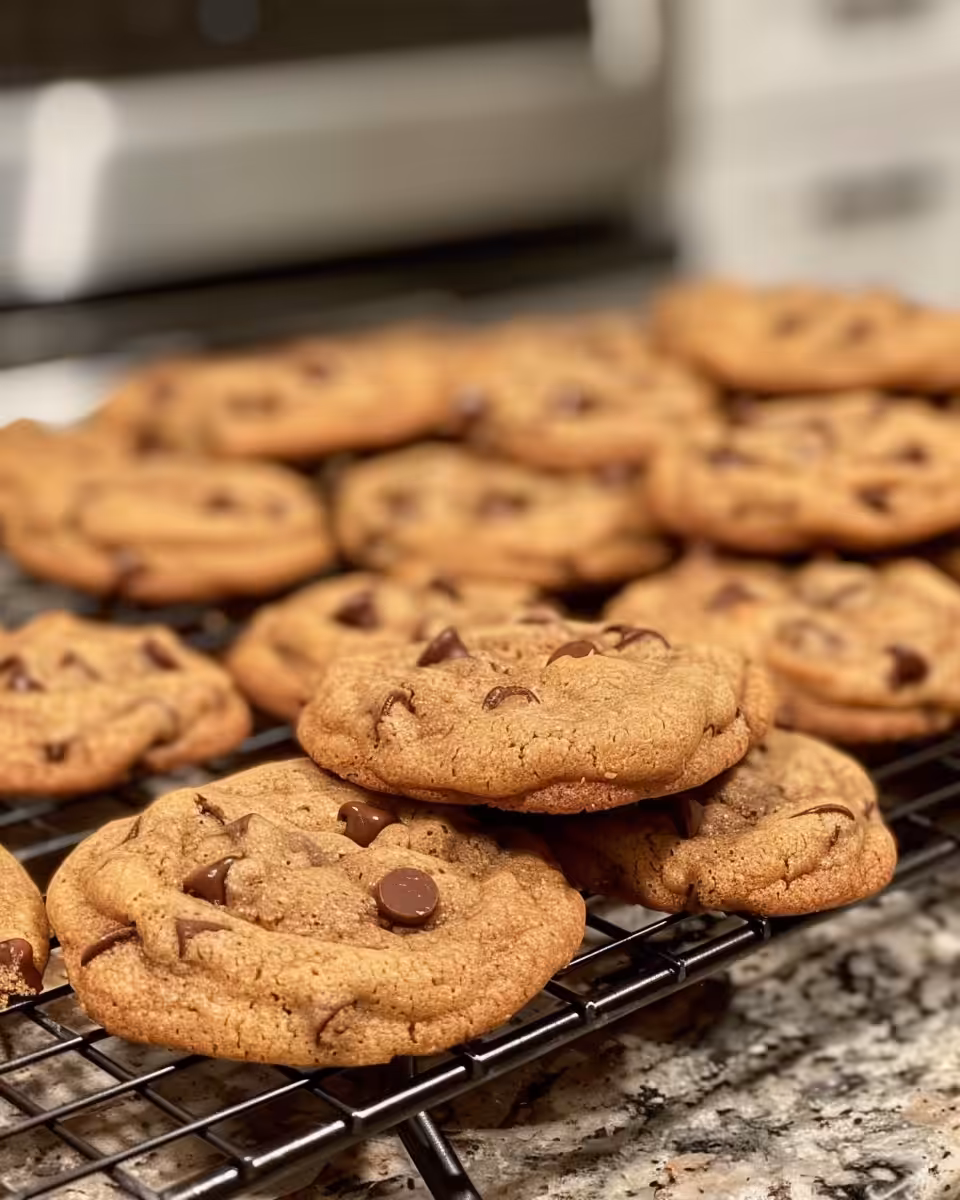 Stack of finished Baileys Irish Cream chocolate chip cookies ready to serve