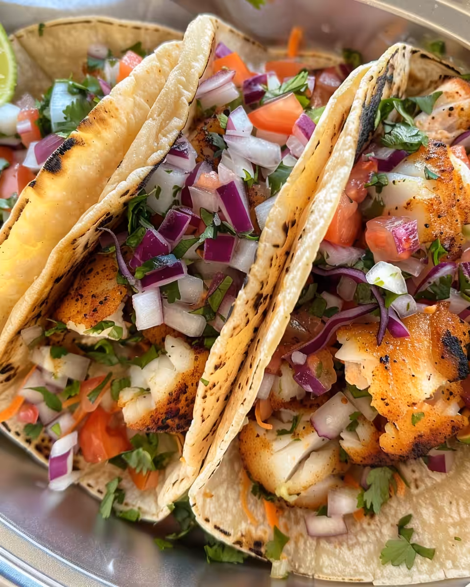 Baja fish tacos fresh and ready in a kitchen setting