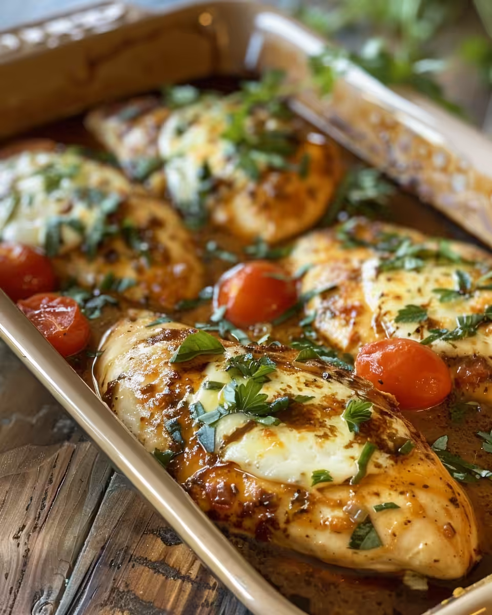 Ingredients for balsamic baked chicken breast with mozzarella arranged on kitchen counter