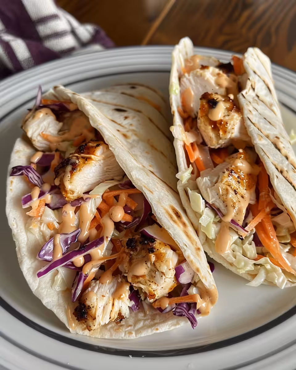 Ingredients for BBQ chicken coleslaw wraps including shredded chicken and dressing