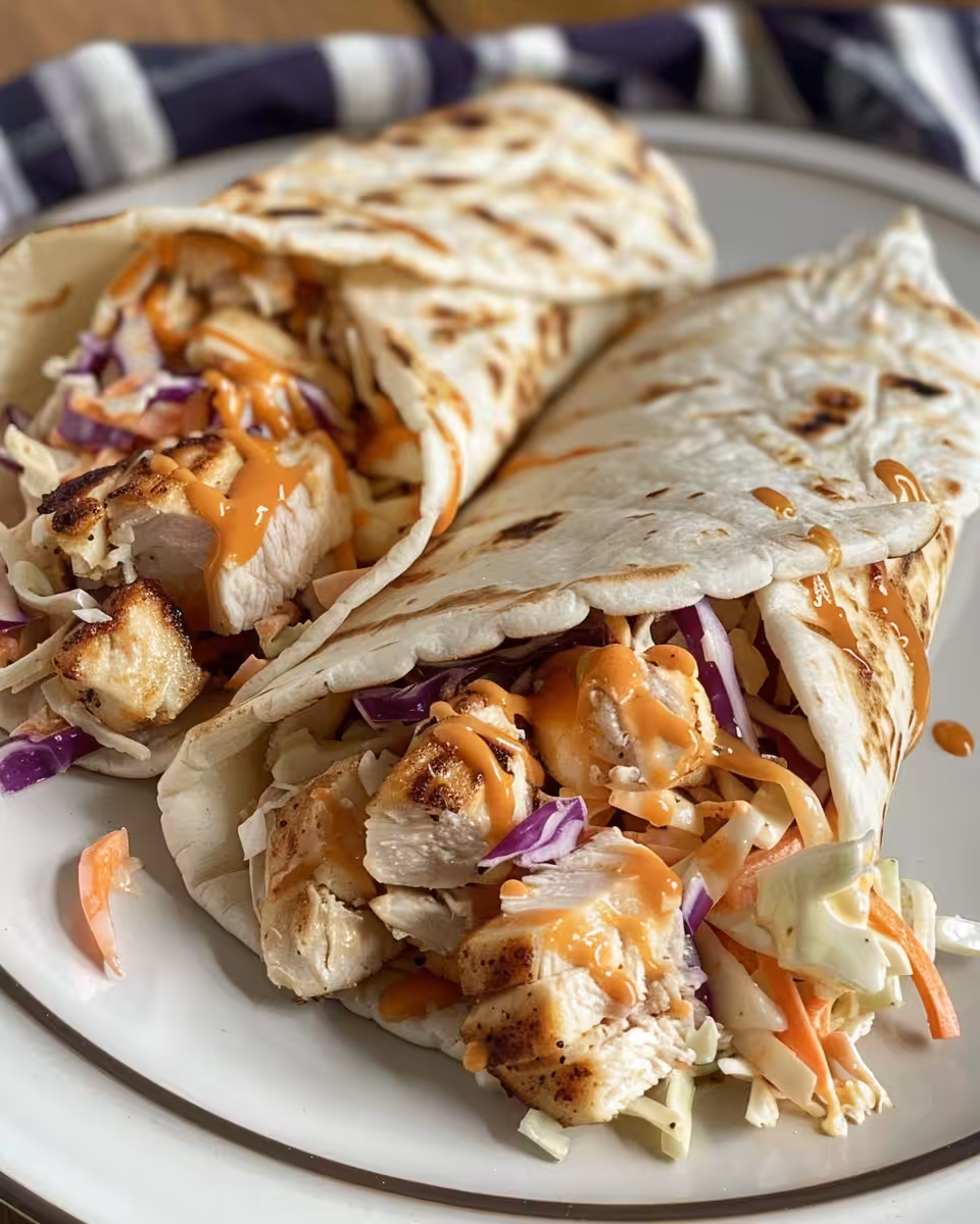 Juicy BBQ chicken coleslaw wraps fresh and ready to serve