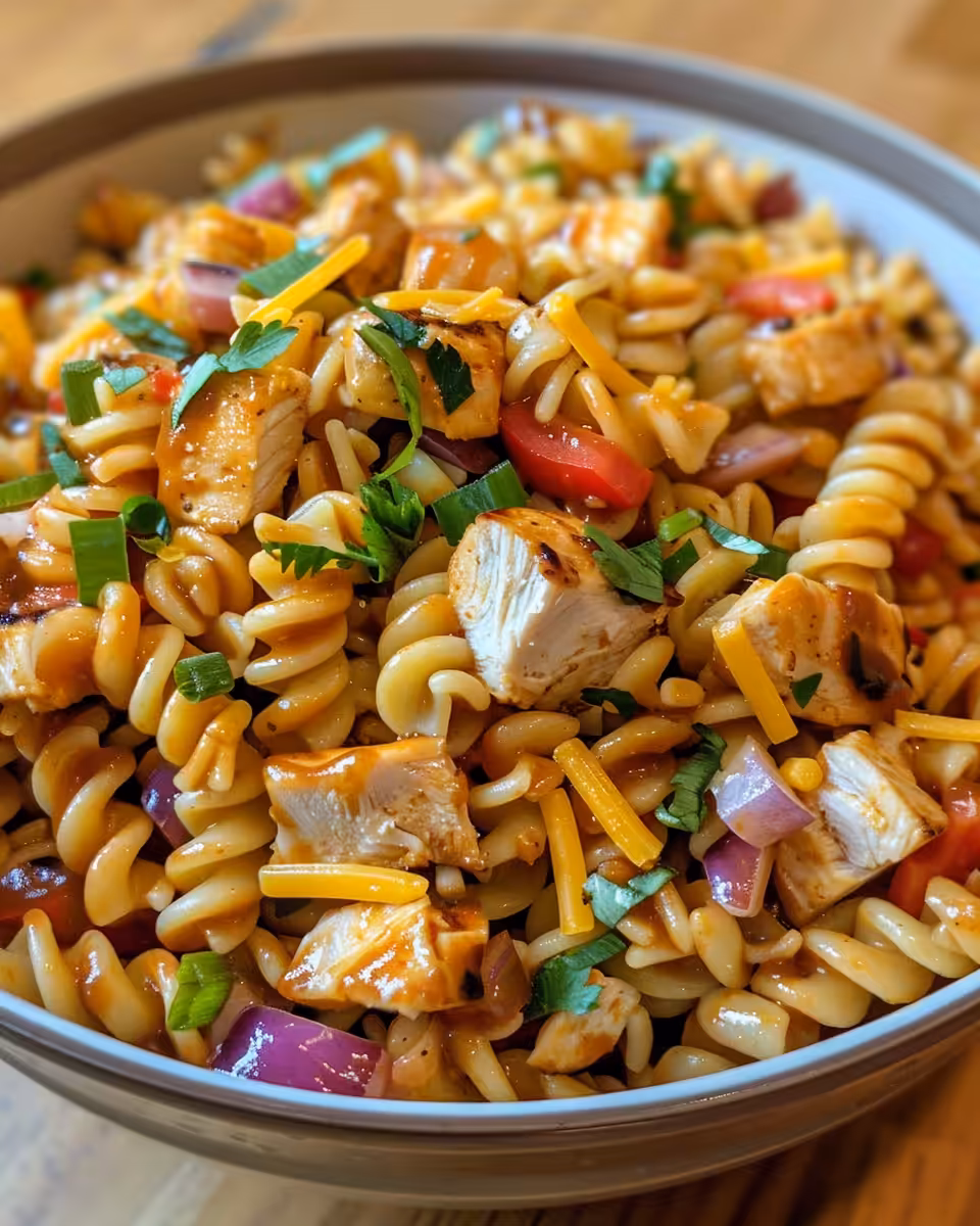 BBQ Ranch Pasta Salad fresh and ready to serve in bowl