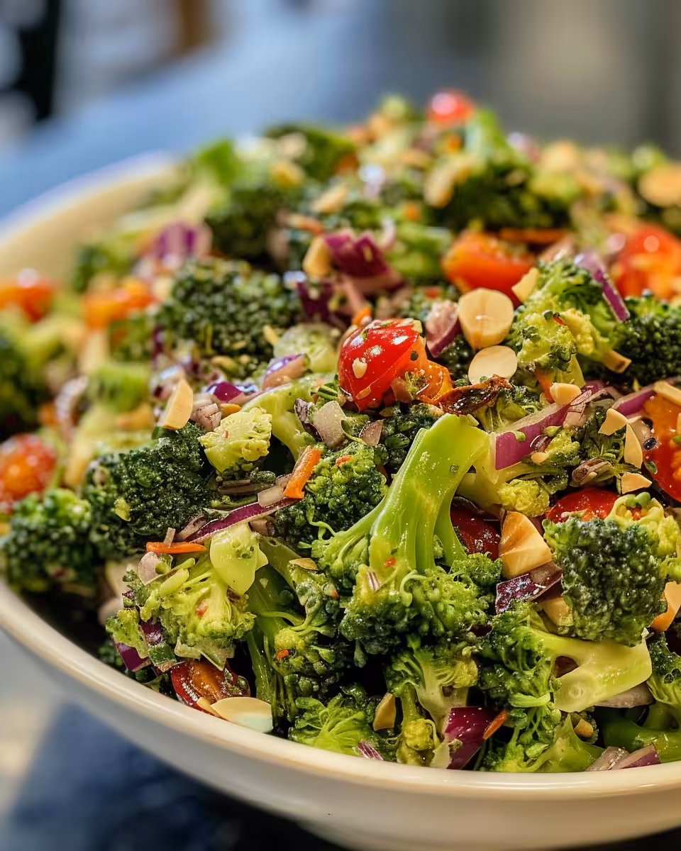 Ingredients for broccoli salad including broccoli, cheese, bacon, cranberries, and dressing