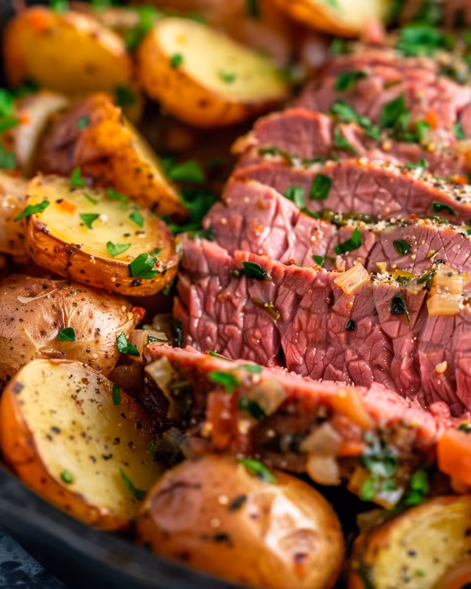 Ingredients for corned beef pressure cooker meal laid out including carrots, potatoes, cabbage