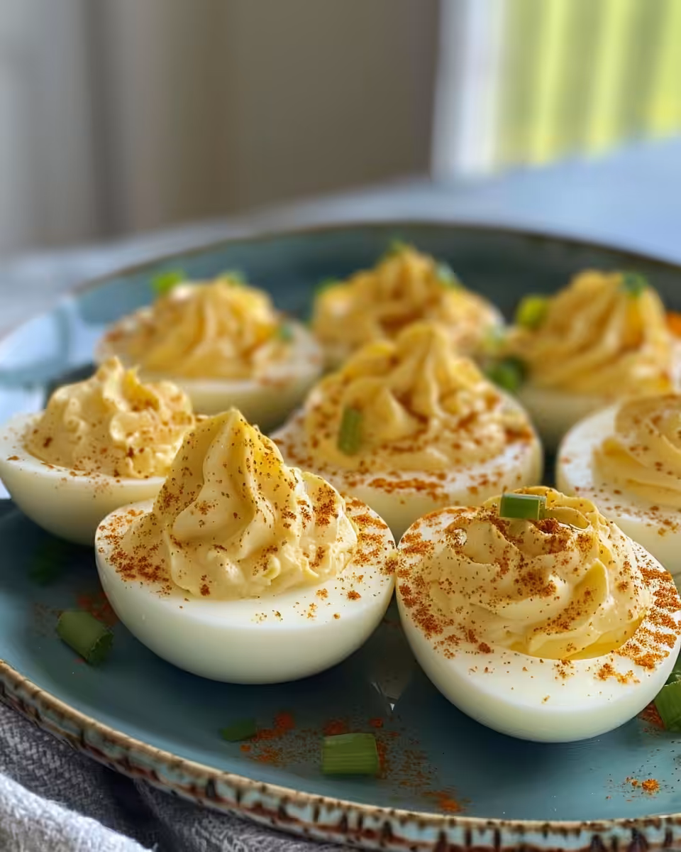 Final beautifully plated deviled eggs ready to serve