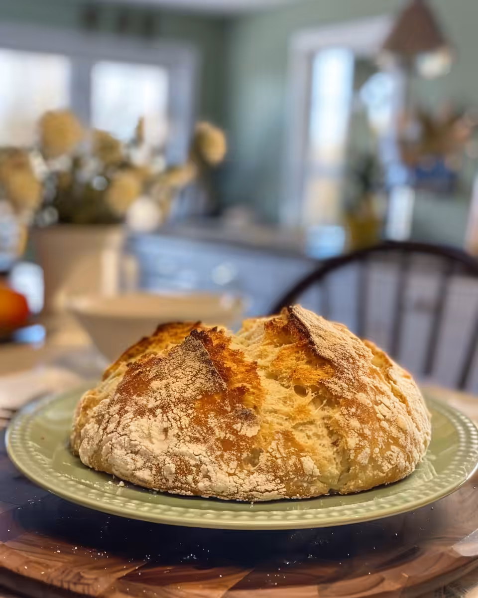 Shaped Irish Soda Bread loaf scored on top ready for baking