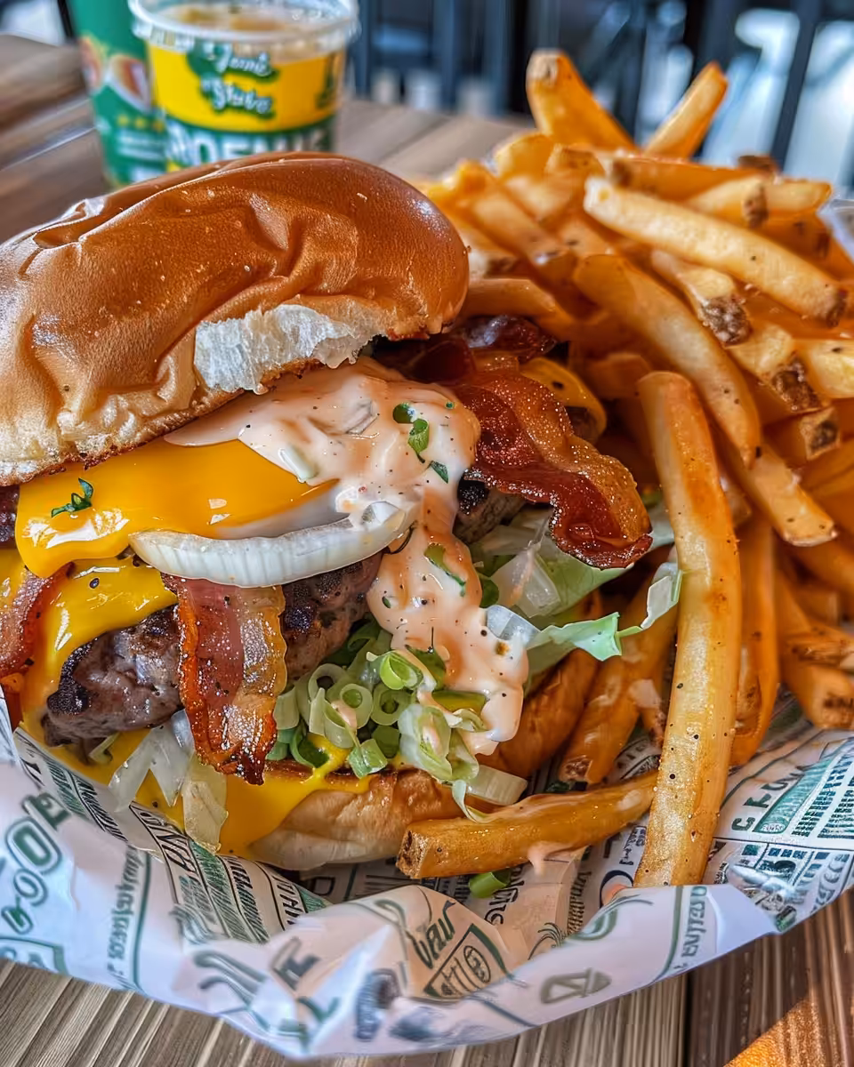 Loaded smash burger fries baked with melted cheese and toppings