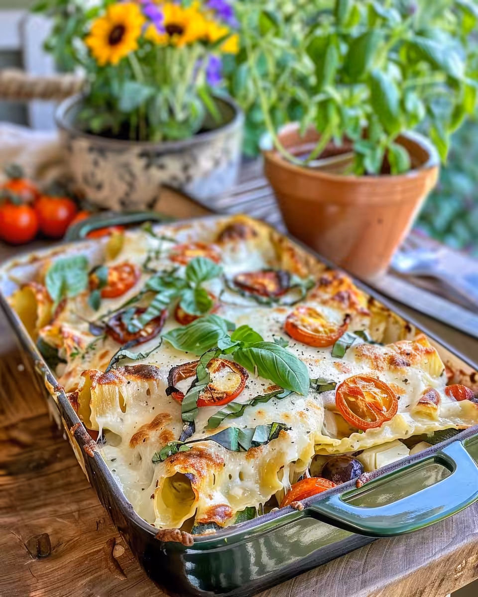 Roasted Mediterranean vegetables and spices for pasta bake