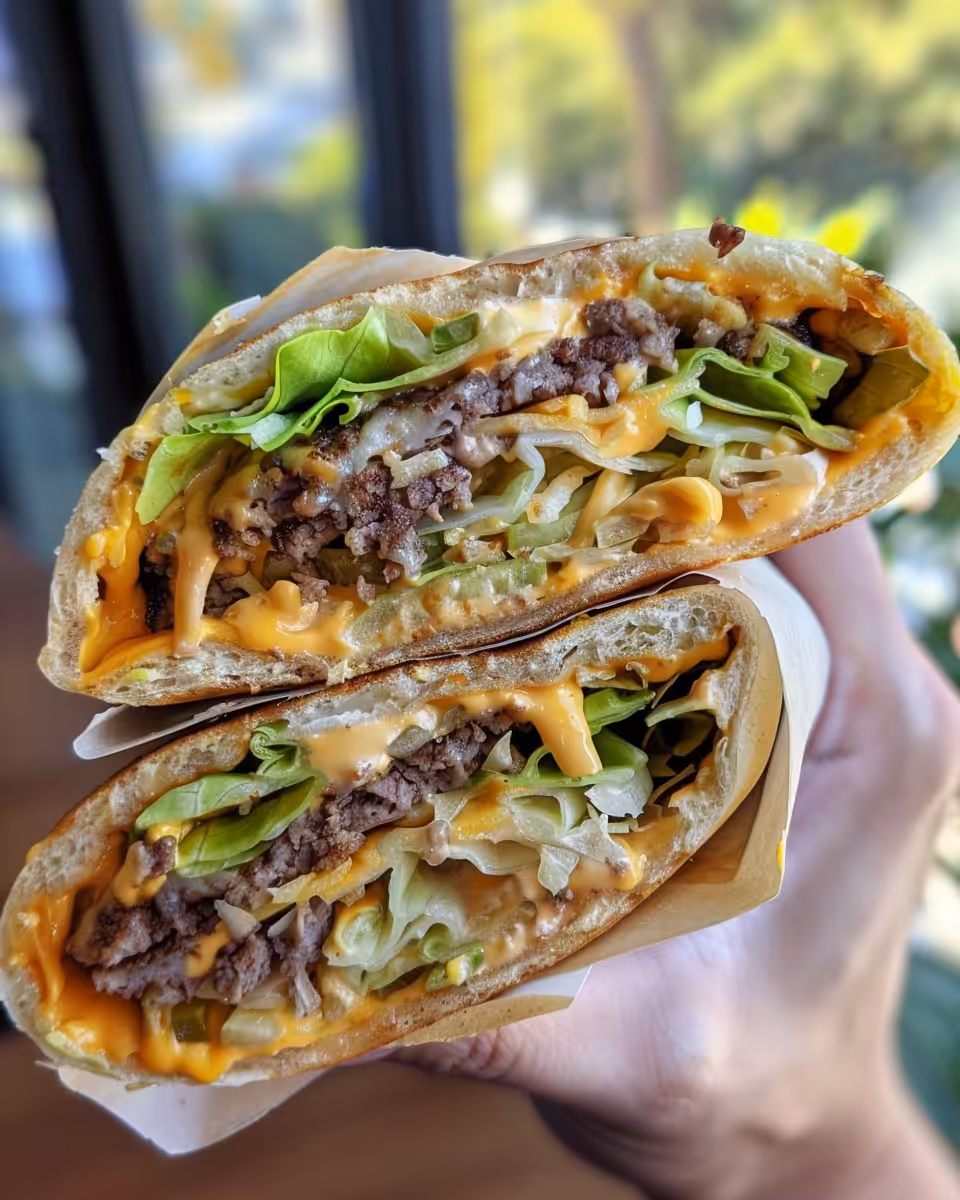 Key ingredients for Big Mac Wraps including pickles, shredded cheese, lettuce, and tortillas