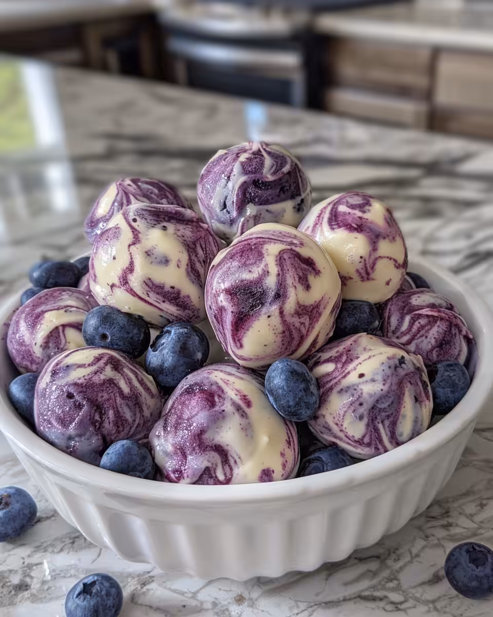 Final frozen blueberry swirl yogurt bites topped with crumbled graham crackers