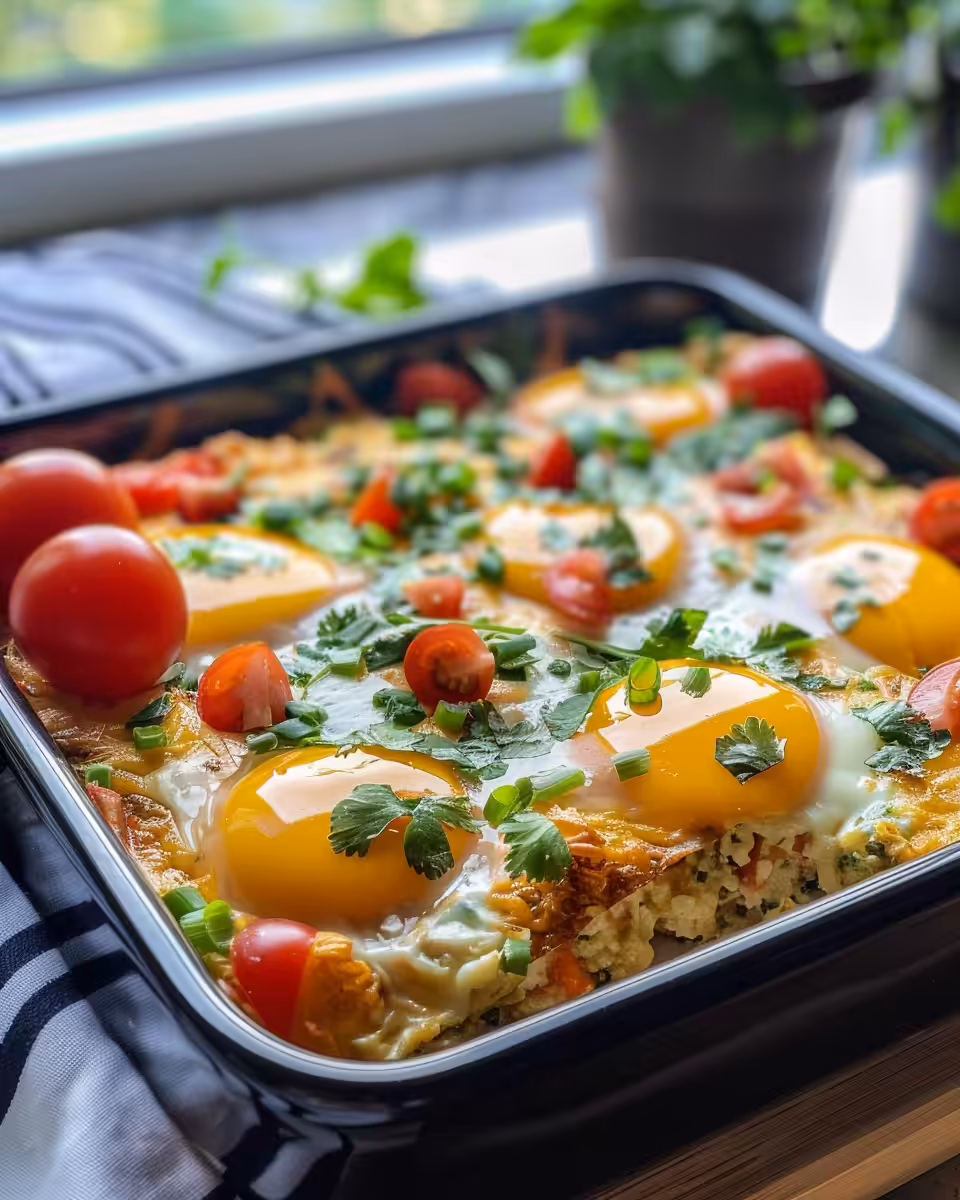 Close-up of vibrant Ultimate Huevos Rancheros dish with roasted chilies and eggs