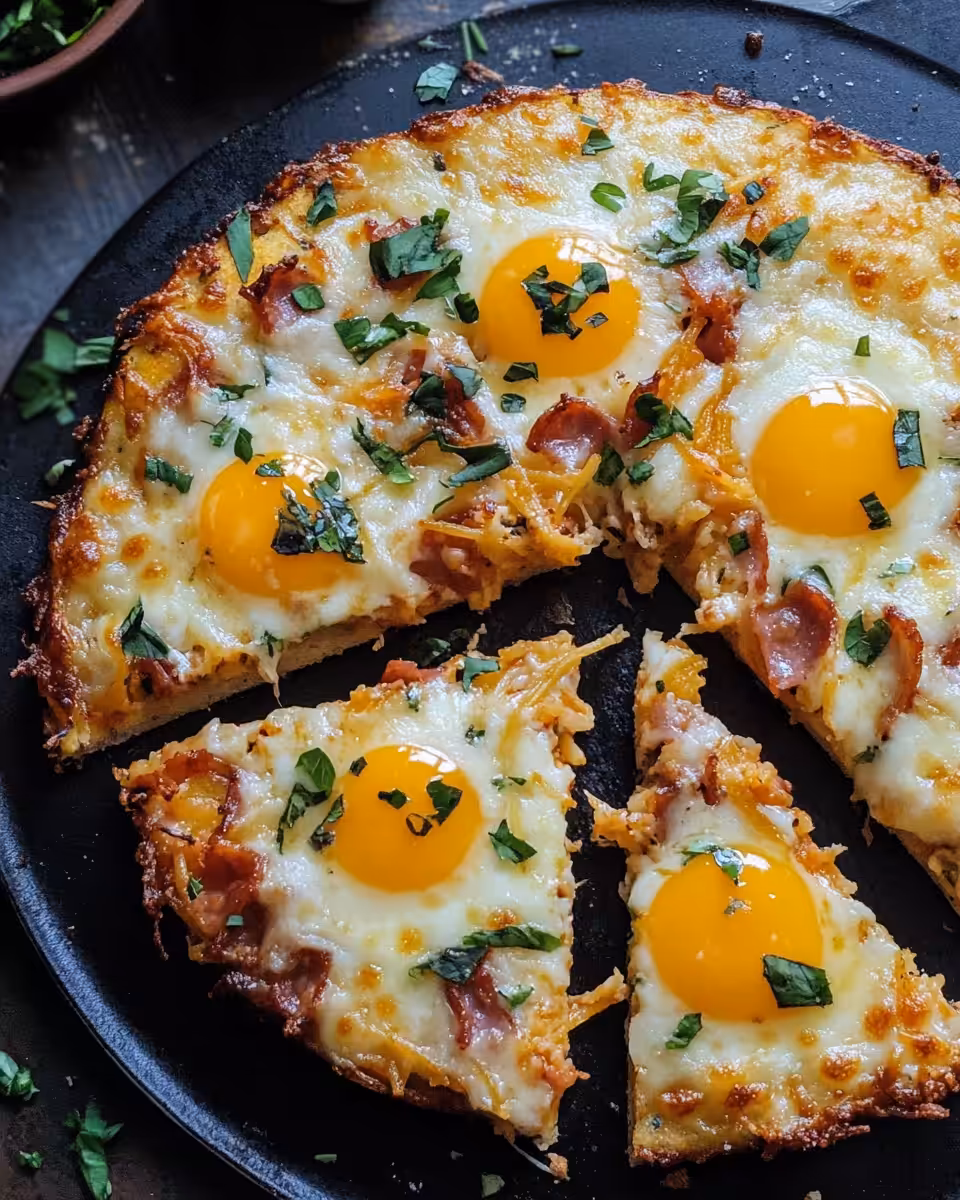Ingredients for breakfast pizza with crescent rolls, eggs, sausage, and cheese