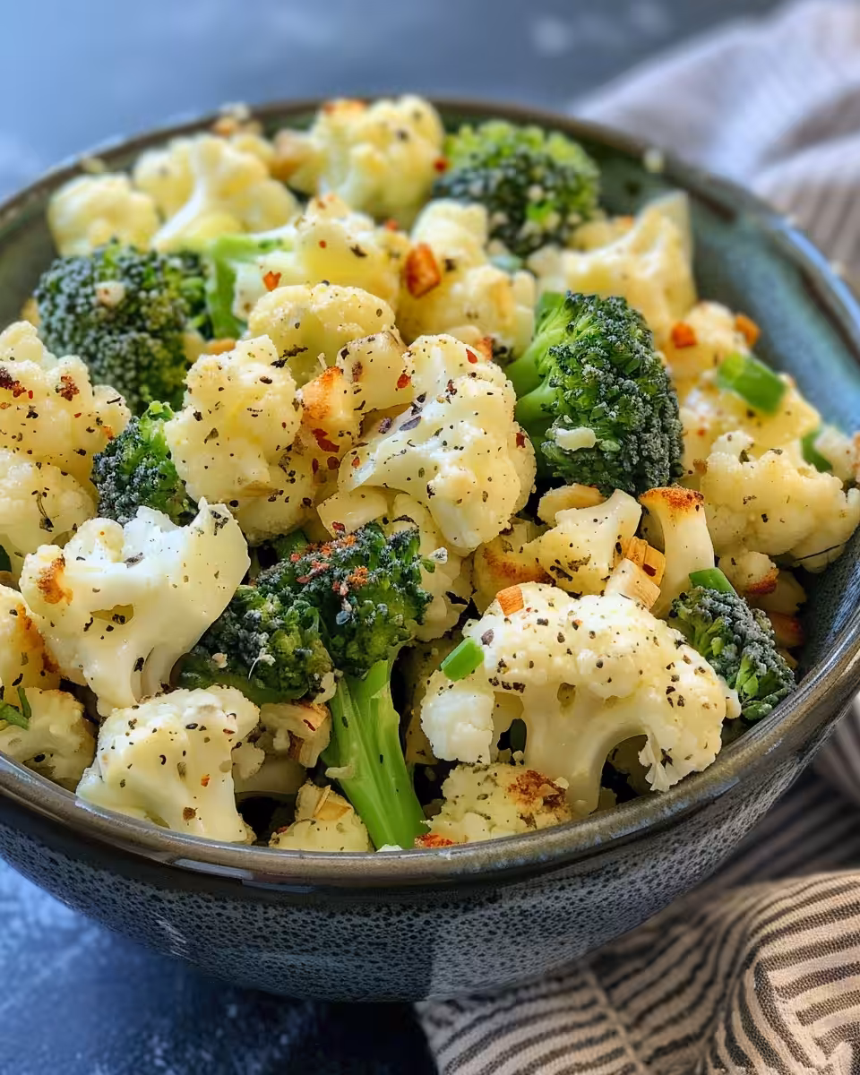 Ingredients for broccoli and cauliflower salad including cheddar cheese and red onion