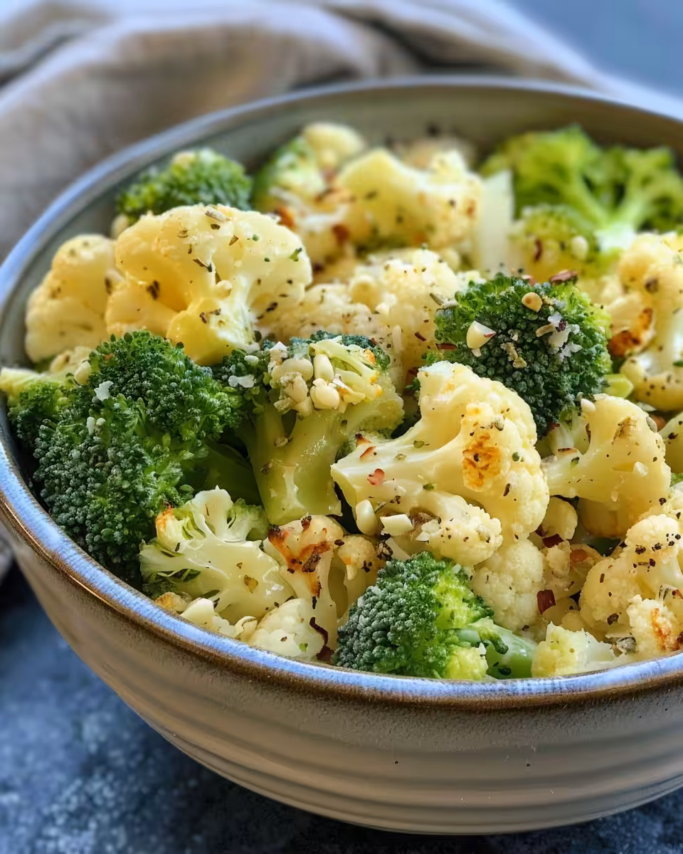 Final served broccoli and cauliflower salad chilled and ready to eat