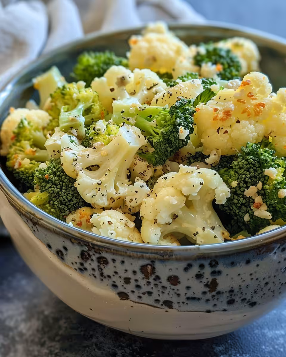 Fresh broccoli and cauliflower salad in a bowl ready to serve