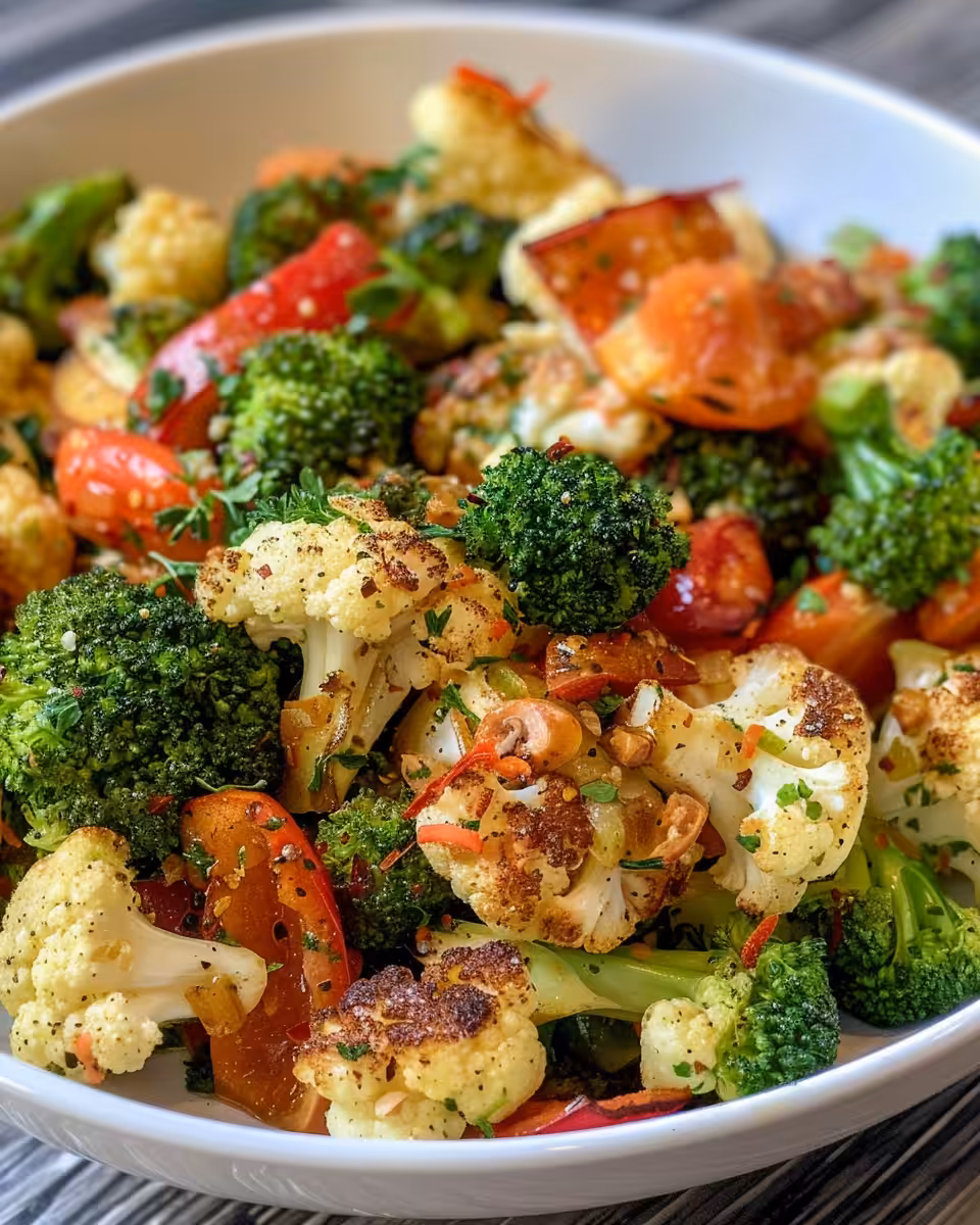 Finished broccoli and cauliflower salad with bacon and cheese