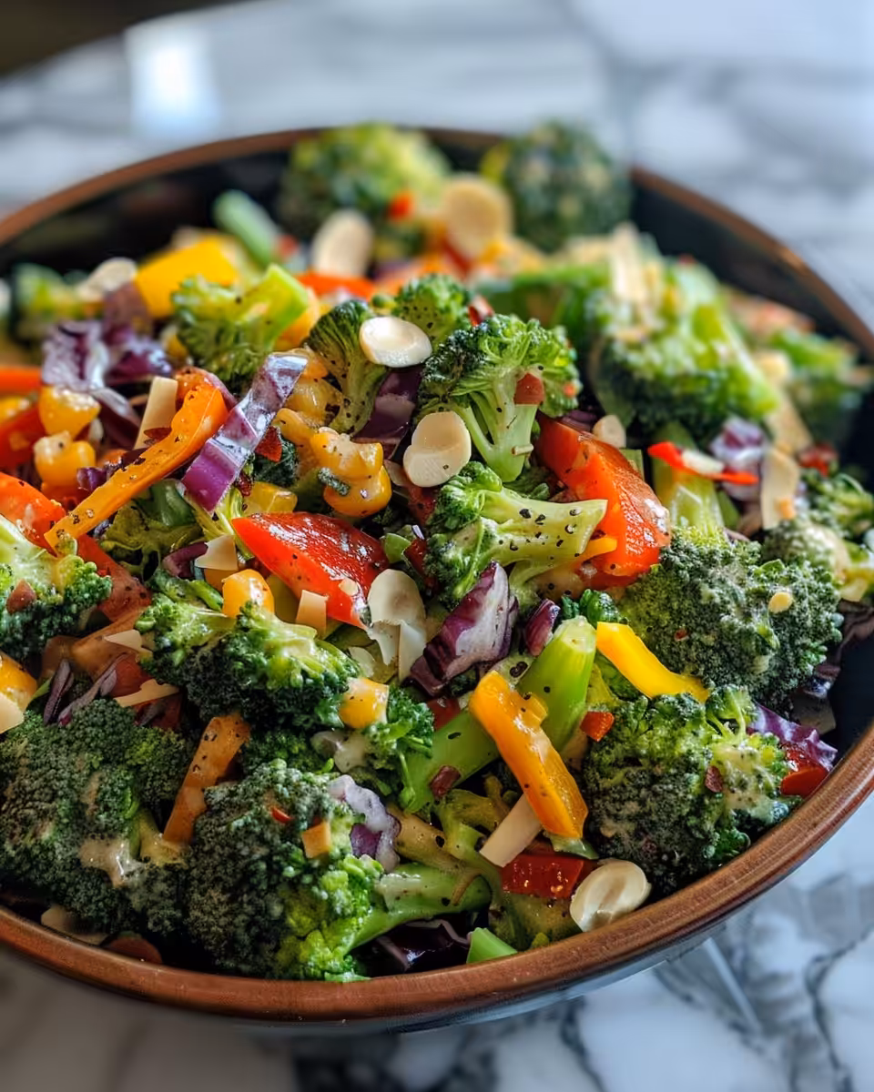 Final served broccoli crunch salad in a bowl ready to enjoy
