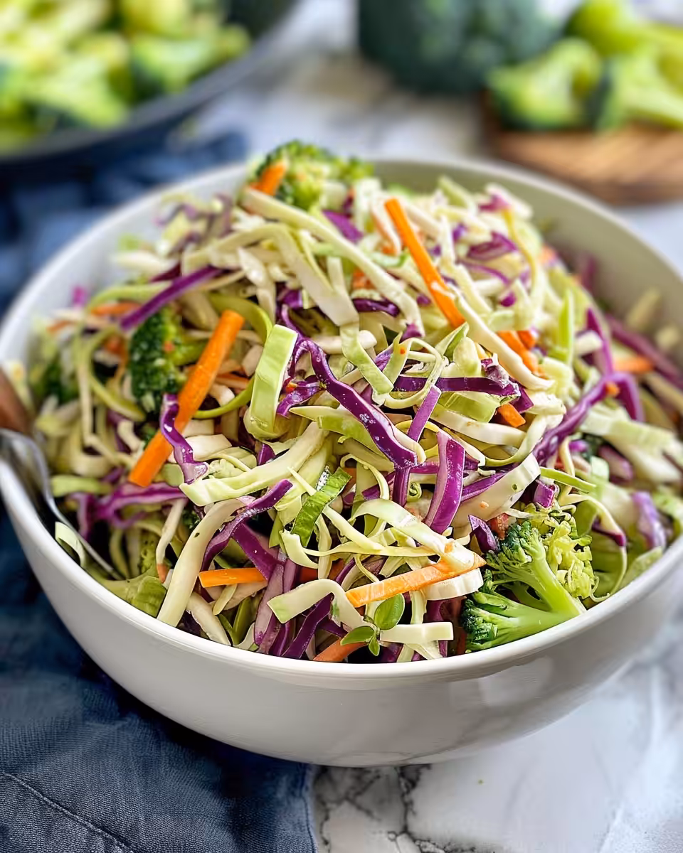 Plated broccoli slaw ready to serve vibrant and creamy