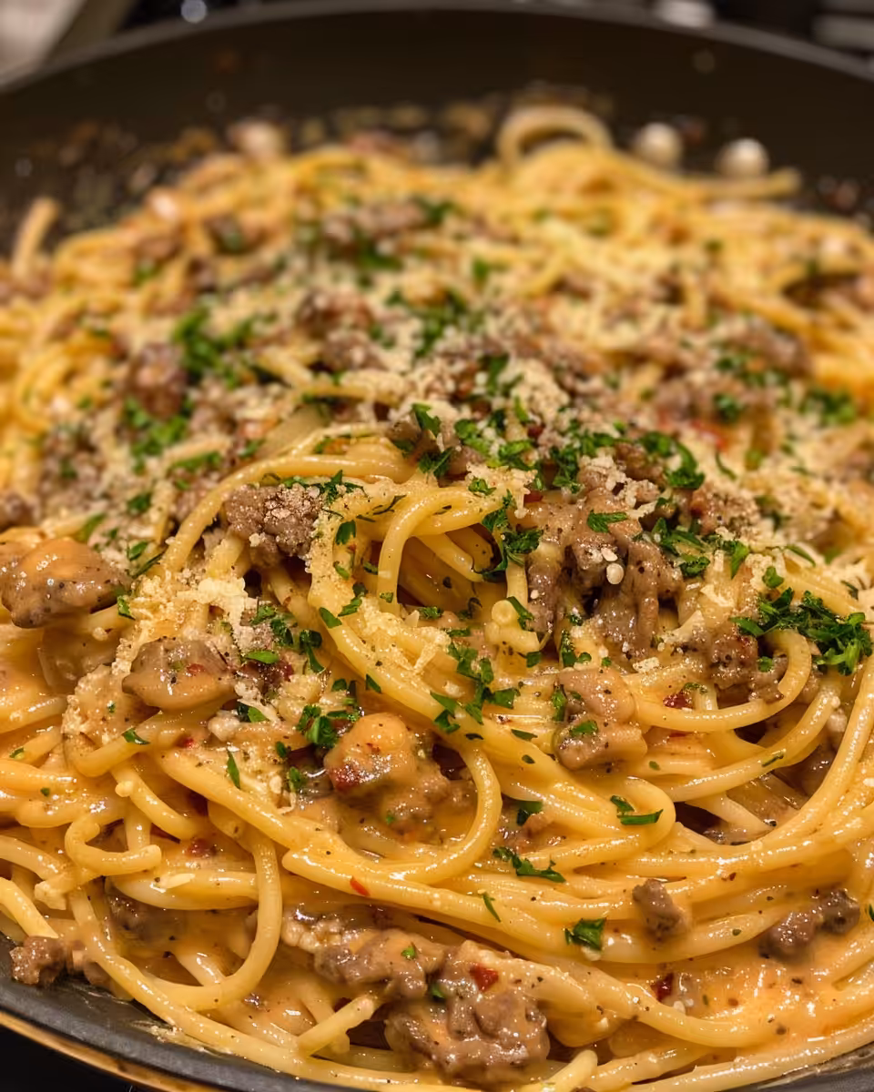 Final plated creamy Cajun chicken and sausage pasta ready to serve