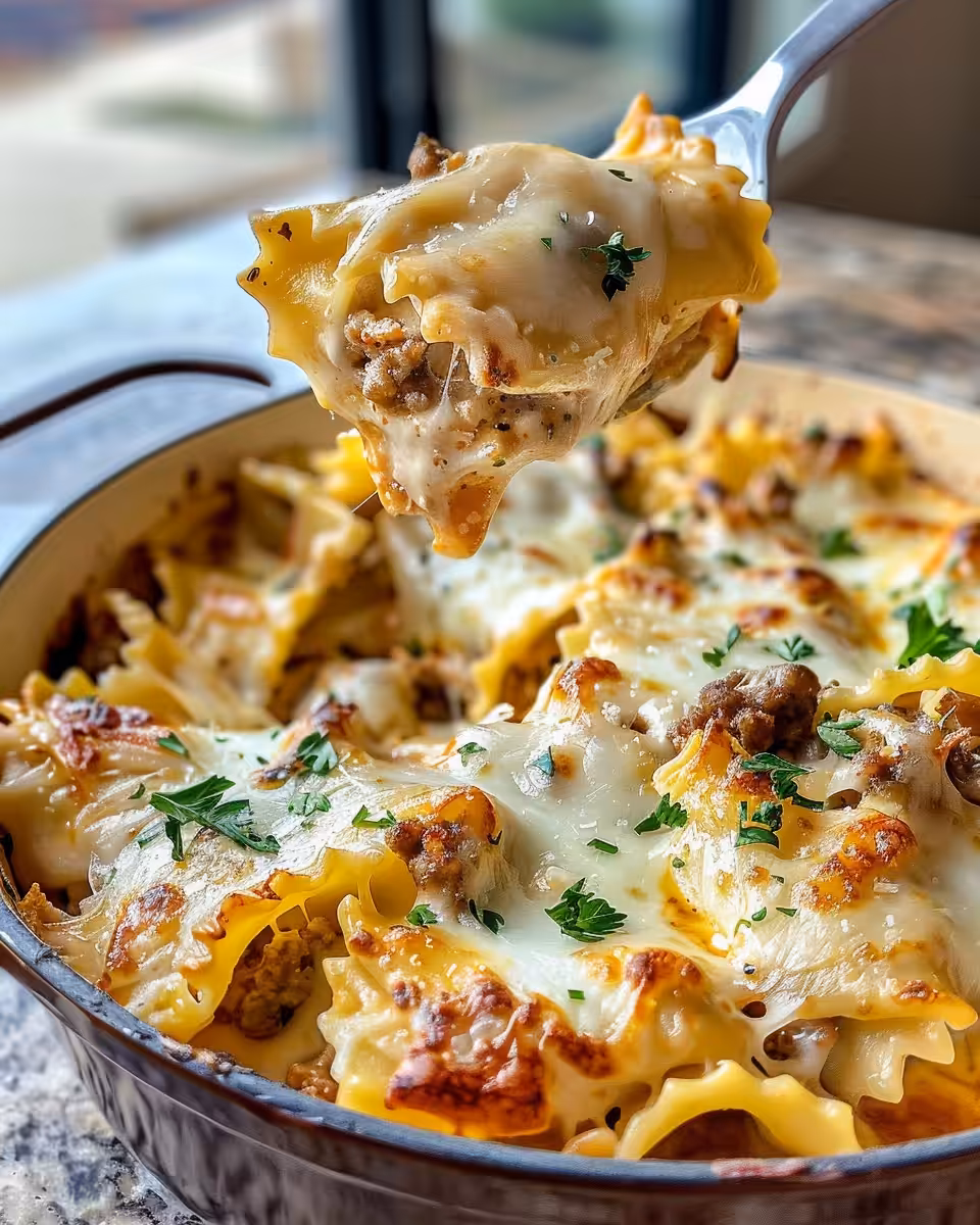 Creamy Cajun cream cheese Alfredo bowties pasta in pressure cooker steaming hot