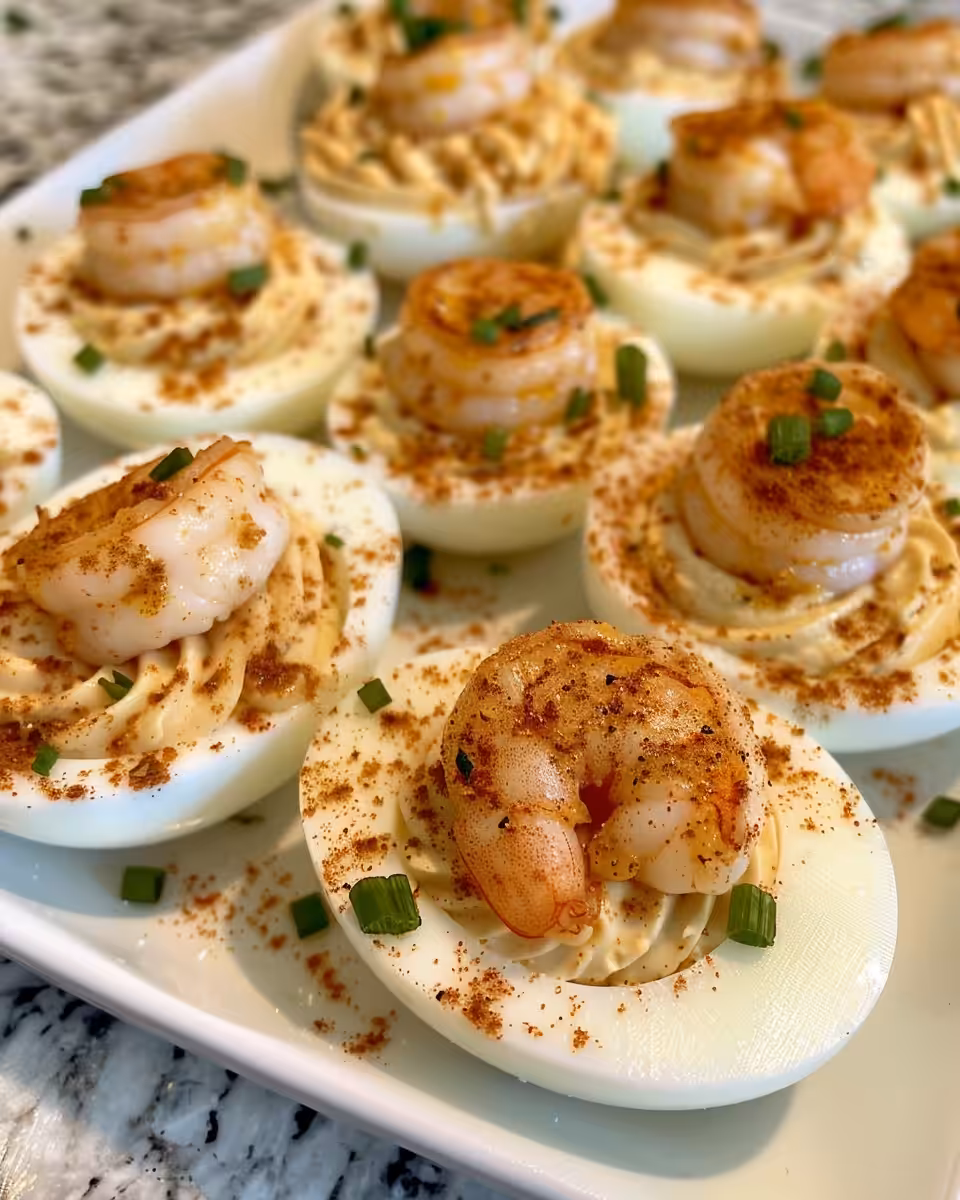 Pressure cooker with Cajun shrimp and deviled eggs cooking