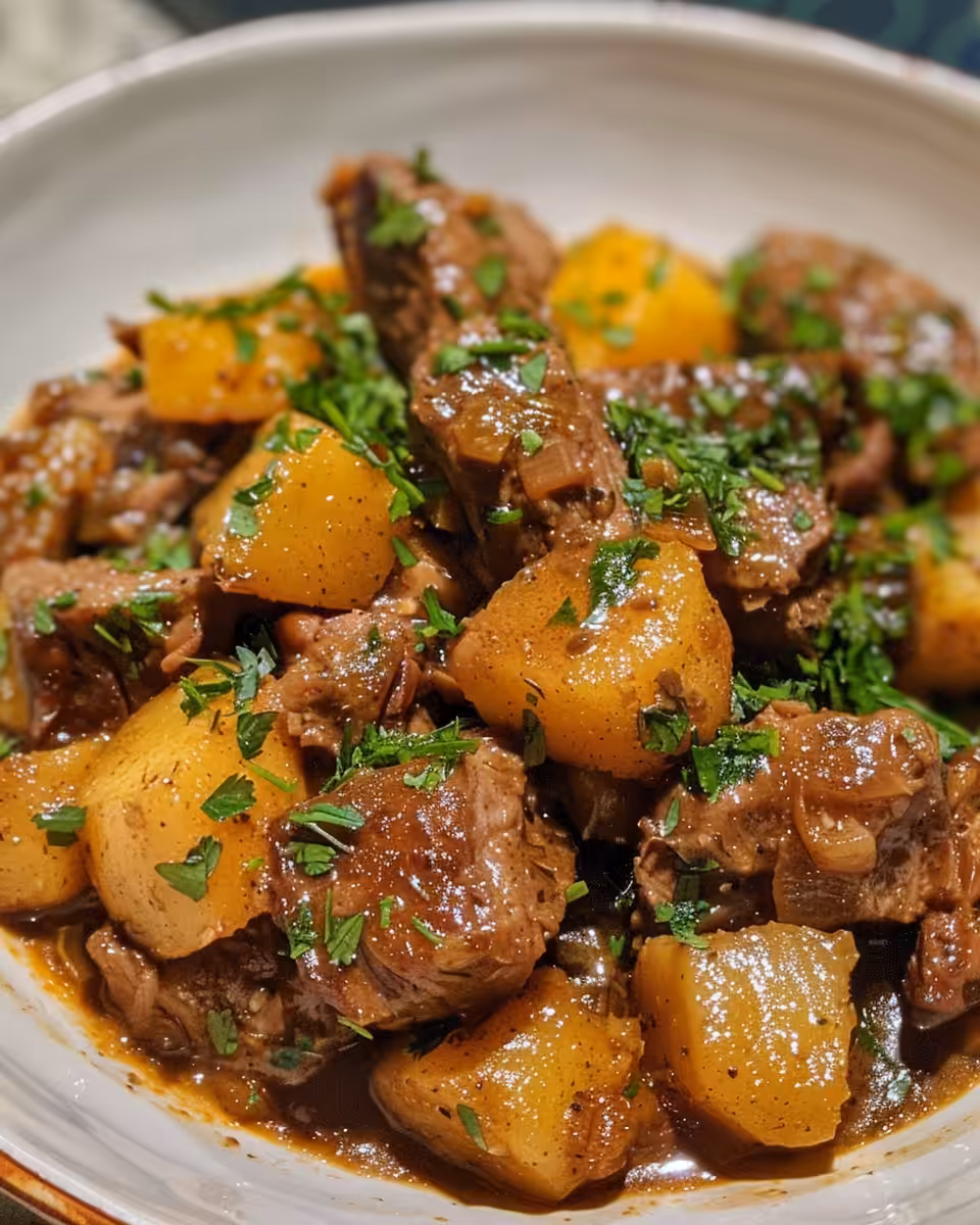 Steam rising from pressure cooker with carne con papas