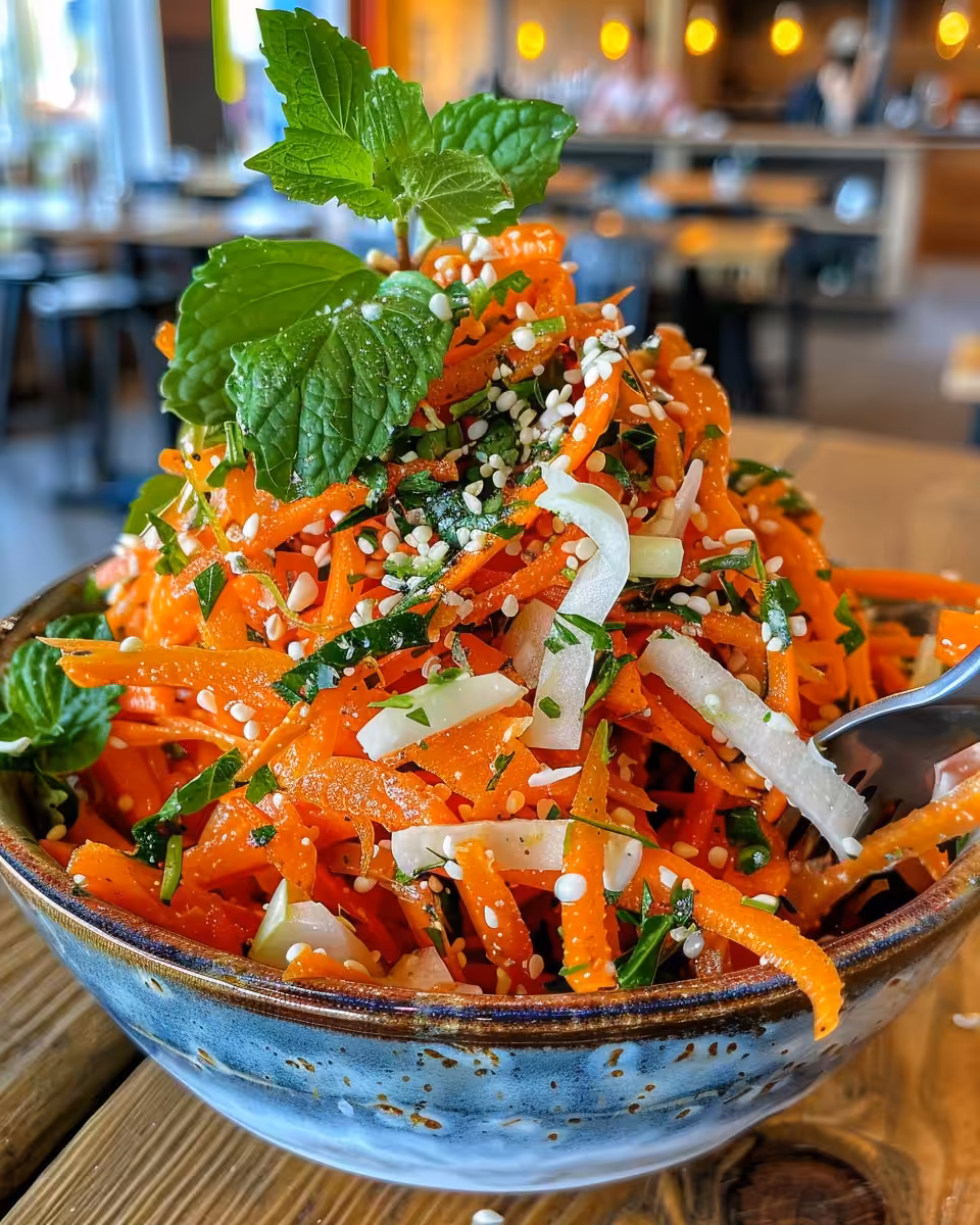 Chilled carrot apple salad served in a bowl ready to eat