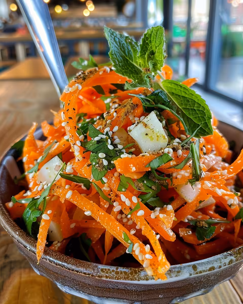 Fresh carrot apple salad in bowl, colorful healthy ingredients