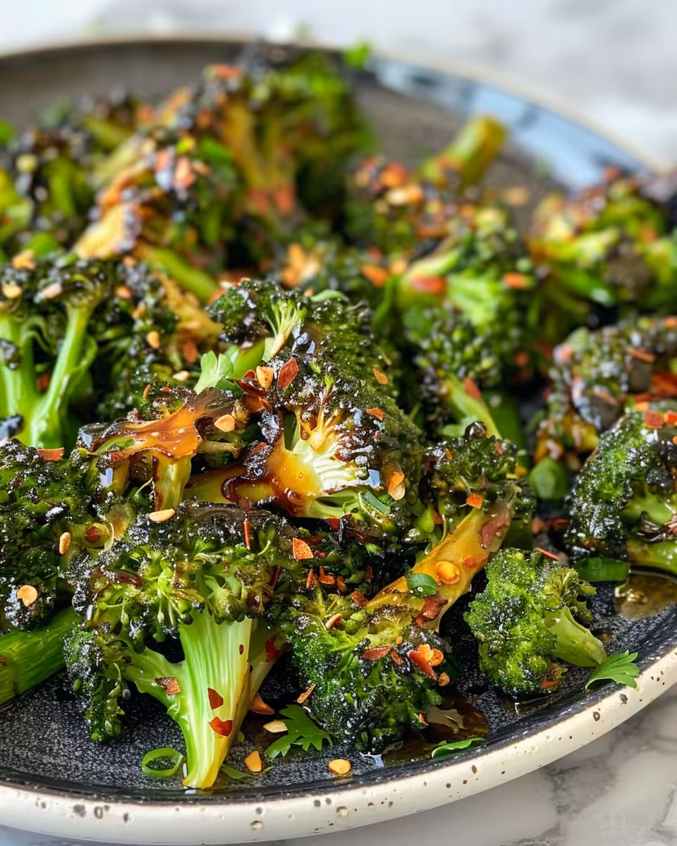 Ingredients for charred broccoli salad with hot honey dressing on display