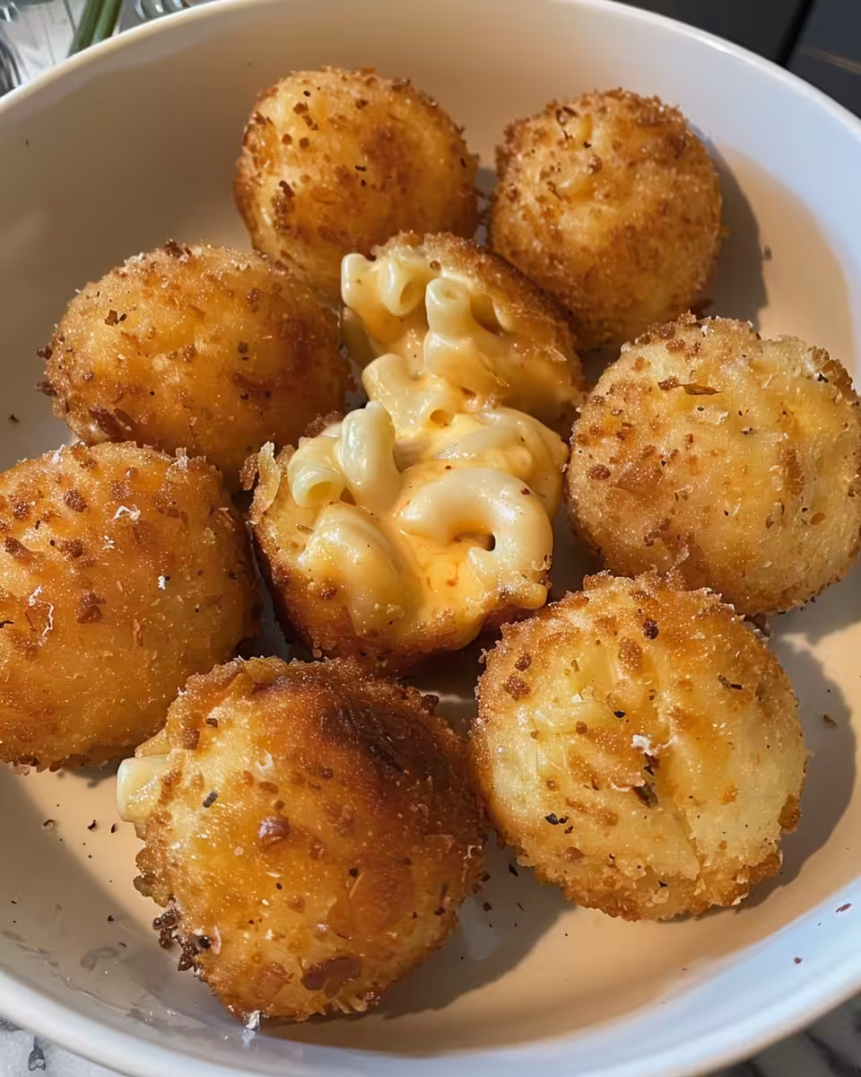 Fried mac and cheese balls draining on paper towels after frying