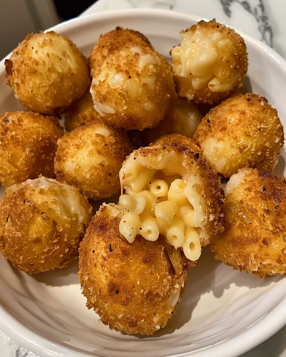 Golden fried mac and cheese bites fresh from the fryer