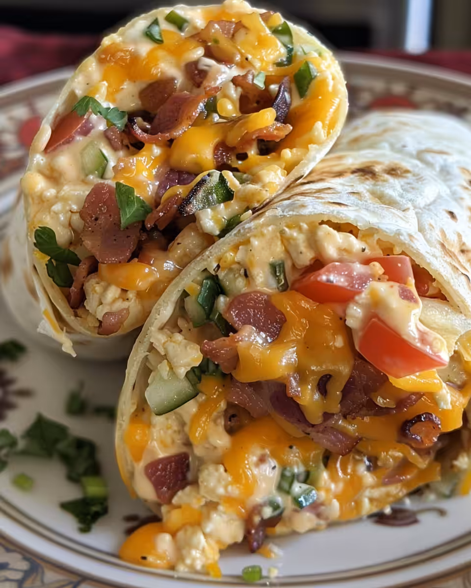 Final plated cheesy bacon ranch wraps sliced in half and ready to serve