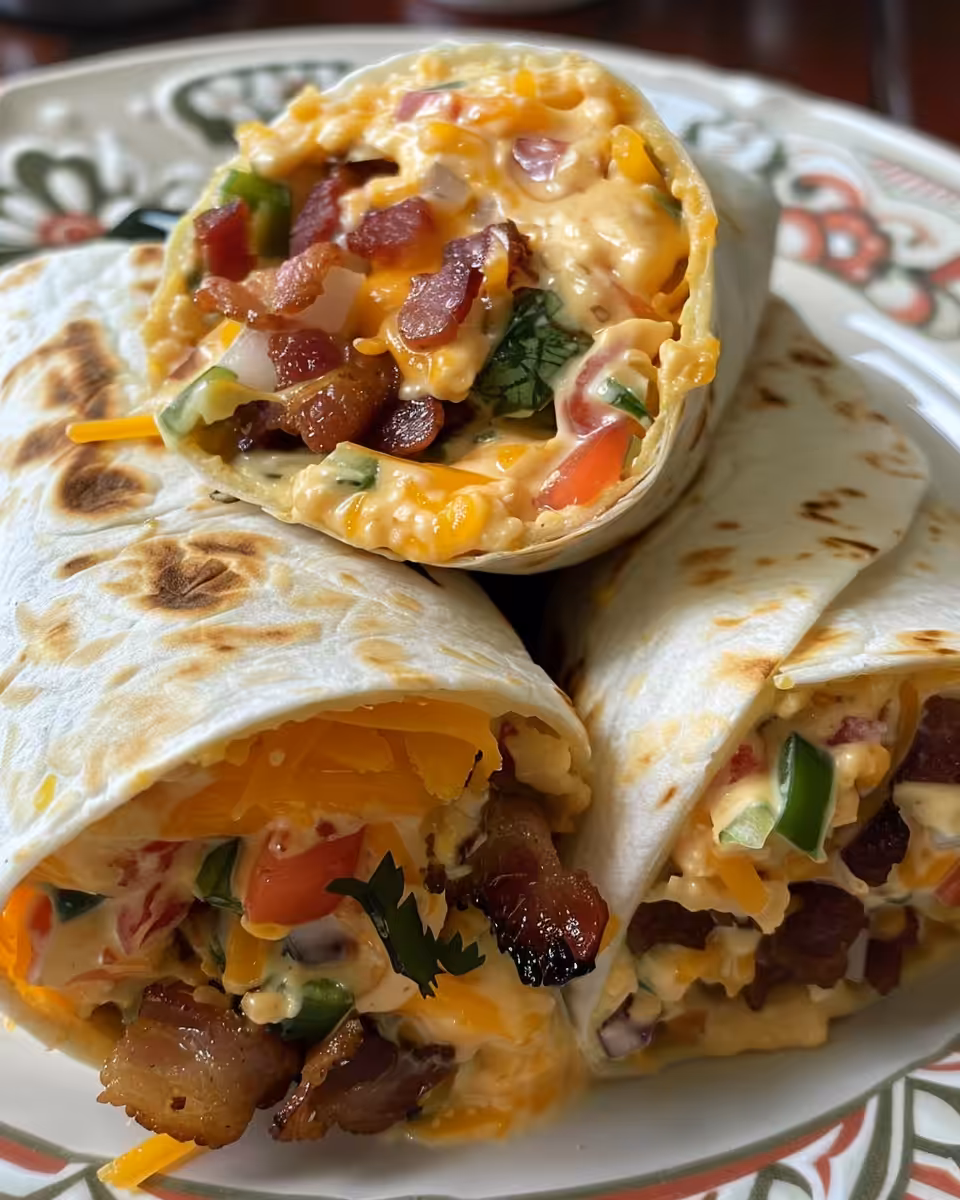 Close-up of cheesy bacon ranch wraps in a pressure cooker with steam