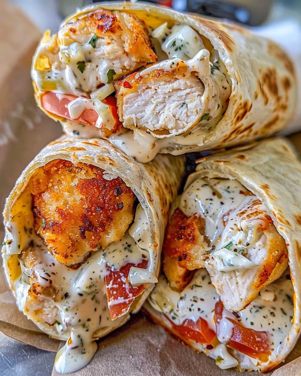 Ingredients for cheesy garlic chicken wraps including fresh herbs and spices