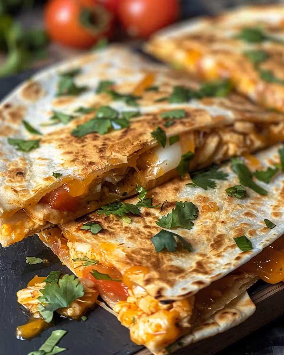 Serving hot honey chicken quesadillas with crispy golden tacos