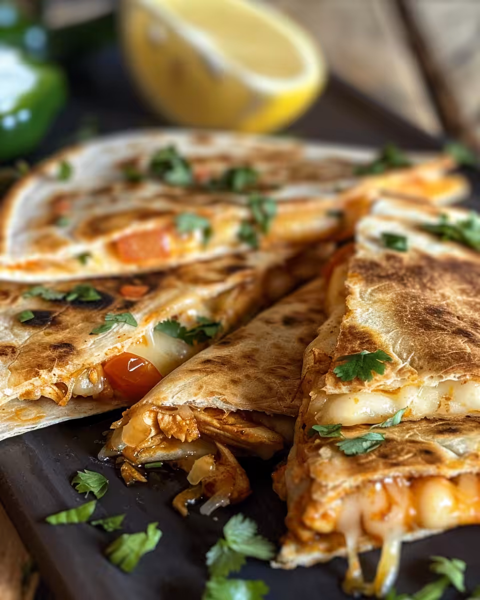 Cheesy hot honey chicken quesadillas freshly cooked