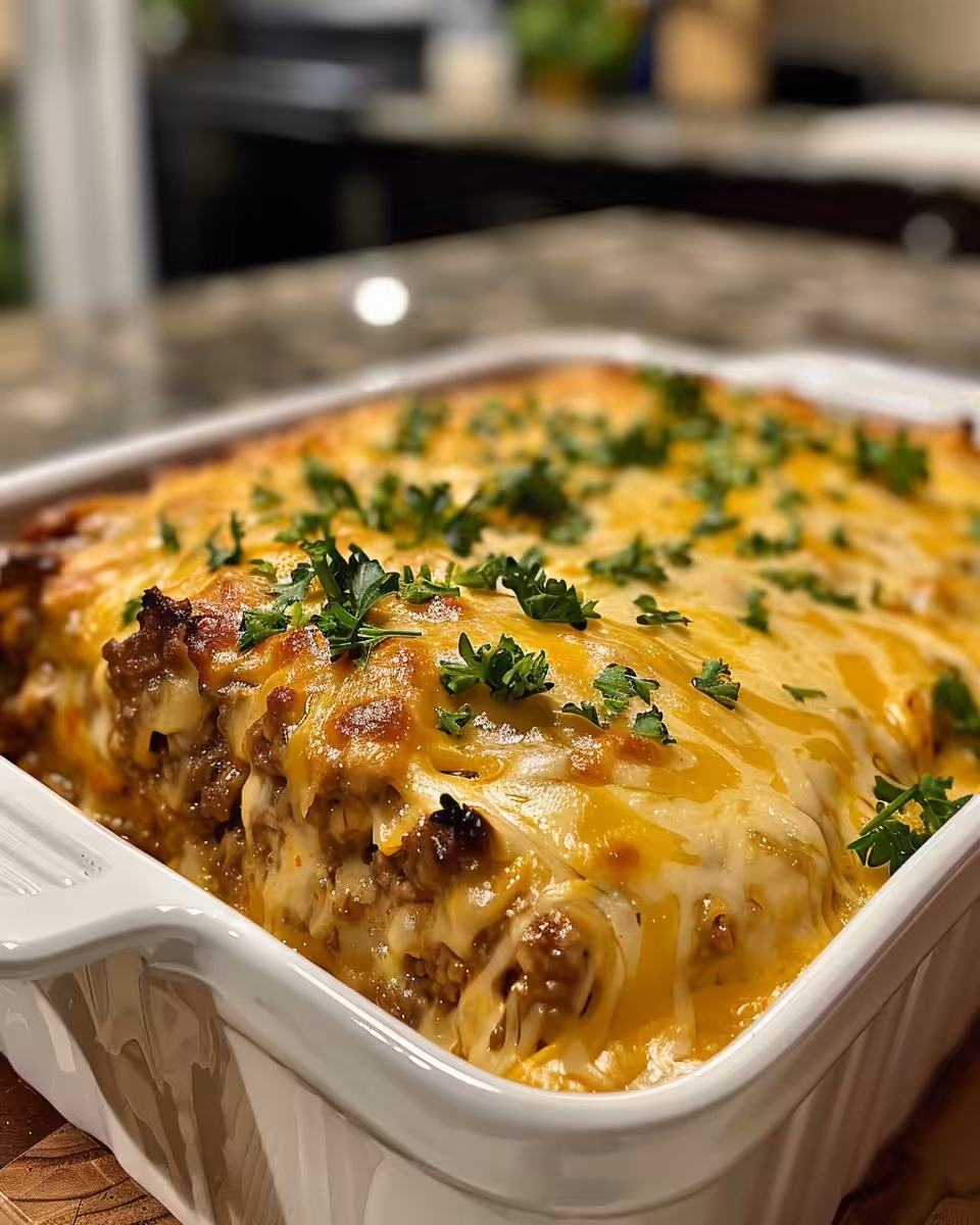 Cheesy loaded meatloaf casserole in pressure cooker steaming and melting cheese
