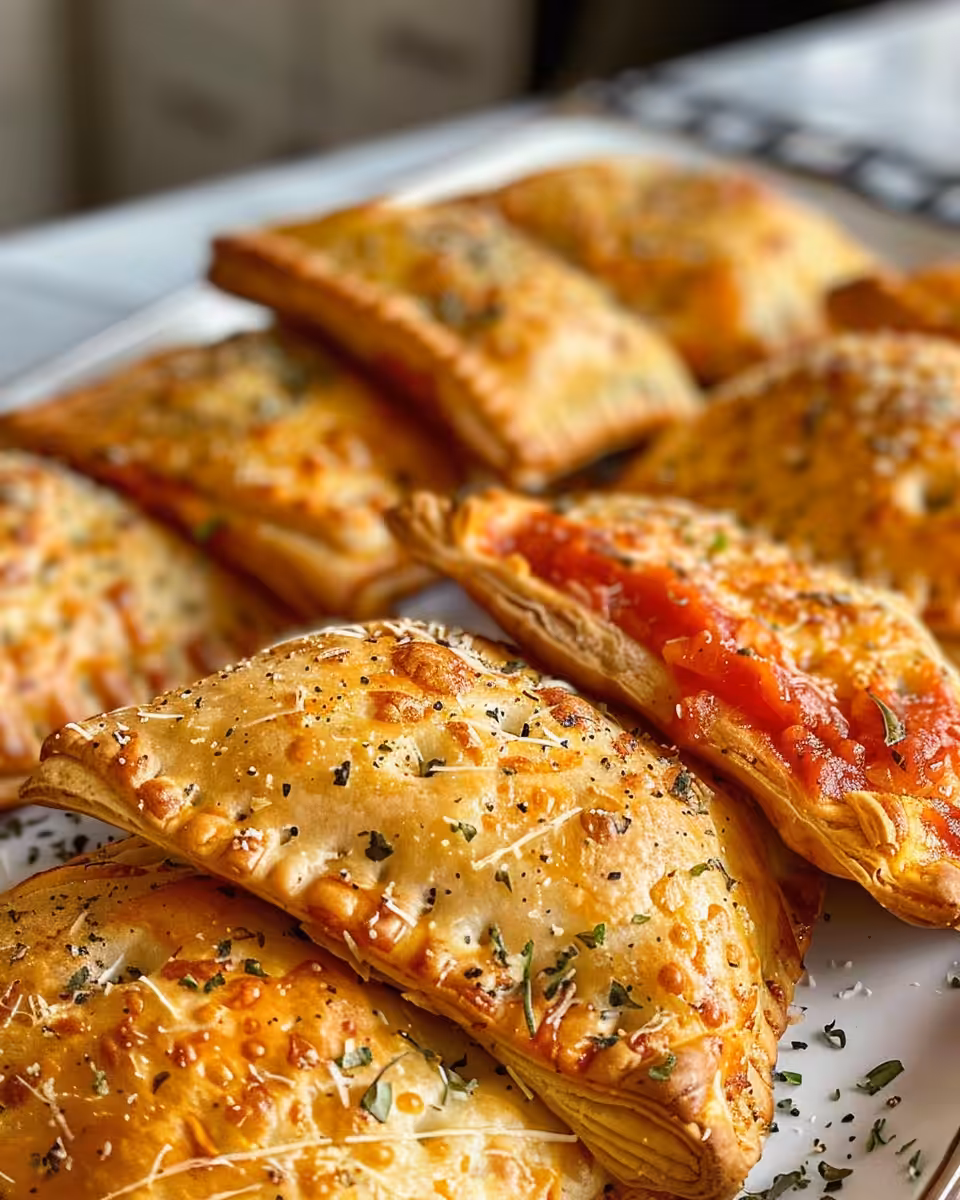 Sealed pizza pockets brushed with olive oil ready for baking
