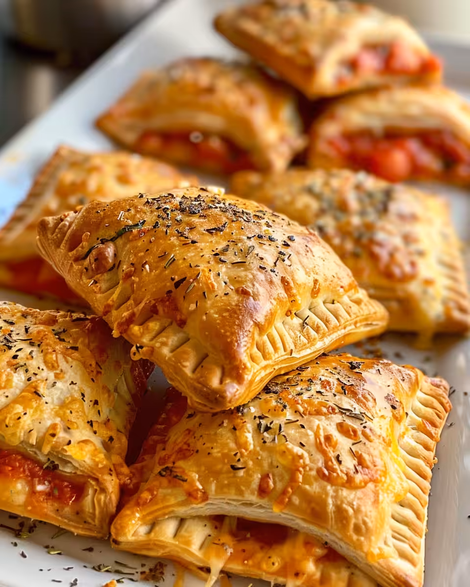 Golden brown cheesy pizza pockets fresh from pressure cooker