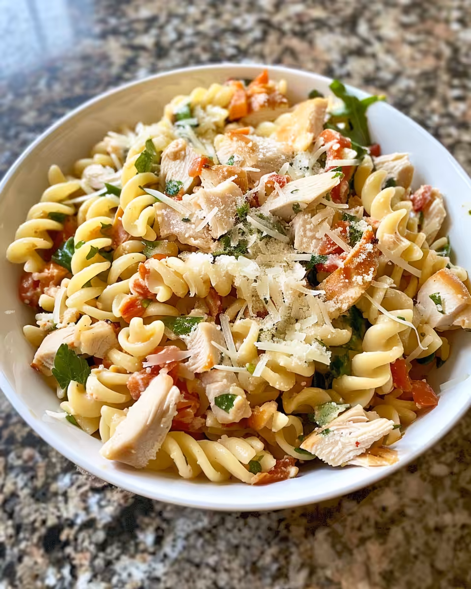 Close up of chicken club pasta salad fresh from the pressure cooker