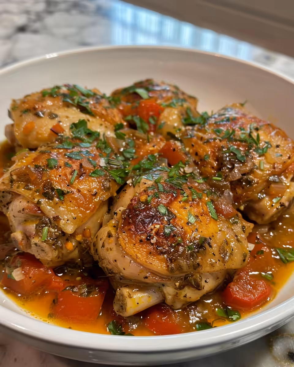 Ingredients arranged for chicken thigh osso bucco including vegetables and herbs