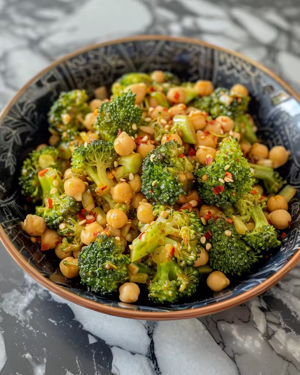 Chili-garlic broccoli and chickpeas in pressure cooker aroma steaming
