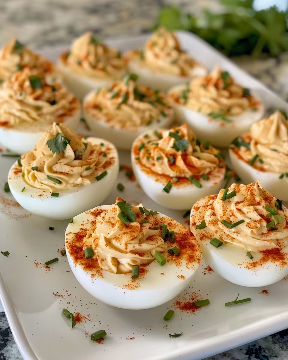 Deviled eggs being filled with different yolk mixtures in bowls