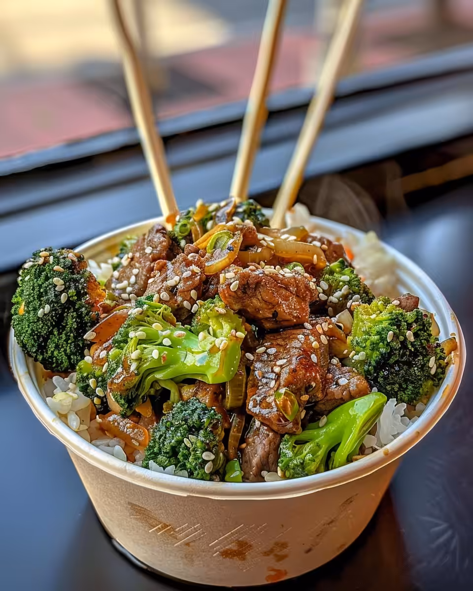 Chinese beef and broccoli sizzling in a pressure cooker close to done