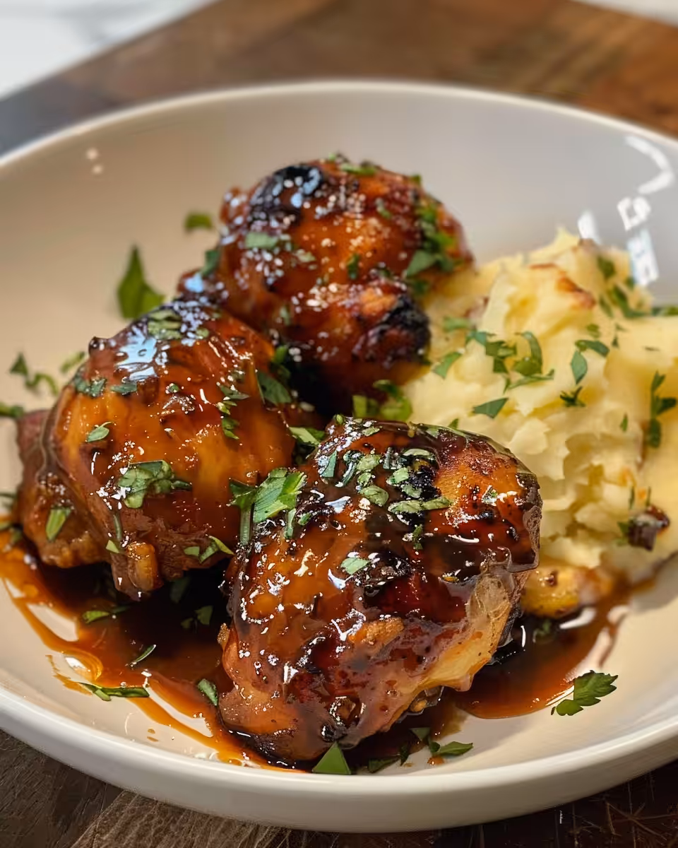 Glazed chipotle honey chicken thighs sizzling in pressure cooker