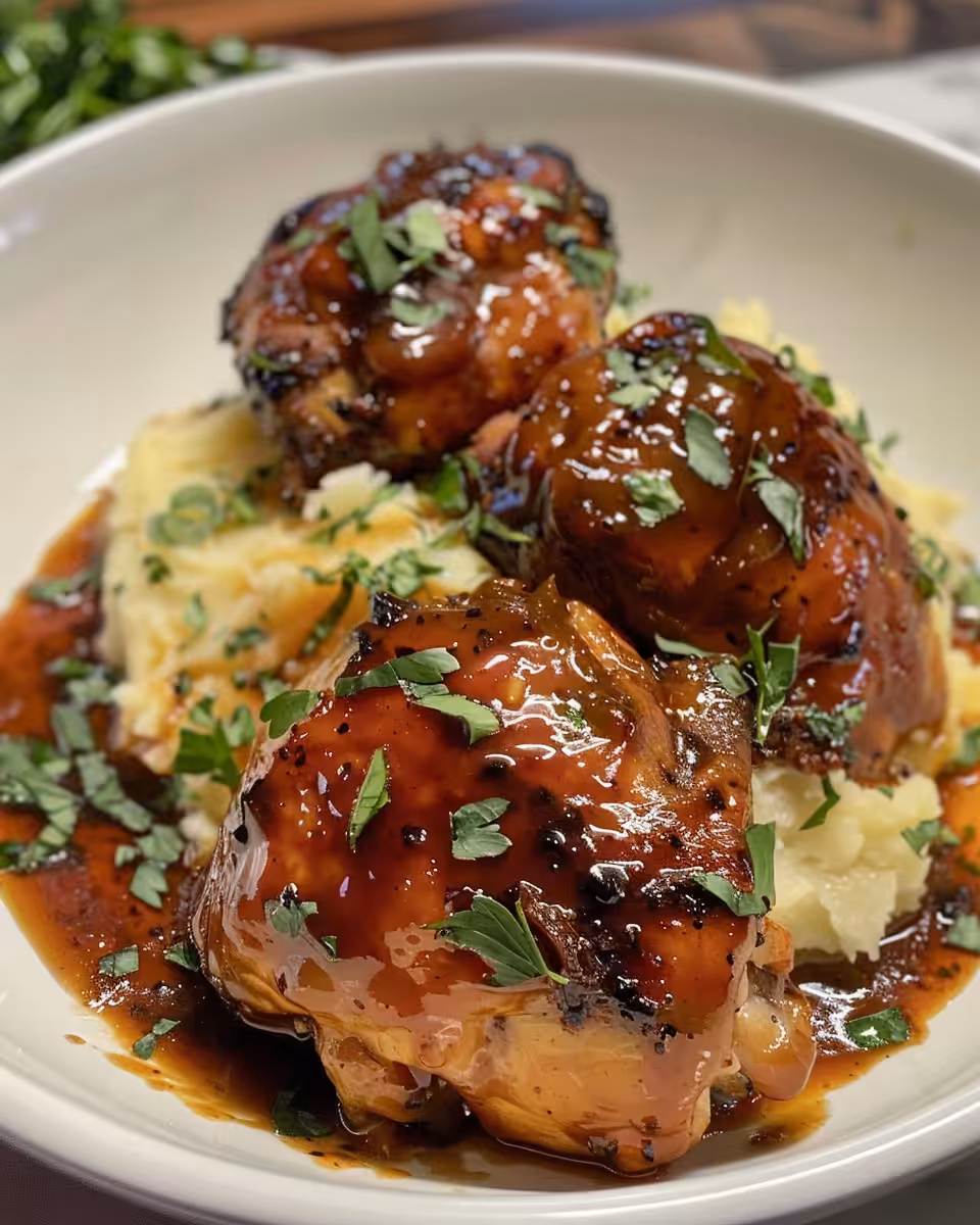 Serving chipotle honey chicken thighs with smoked Gouda mashed potatoes