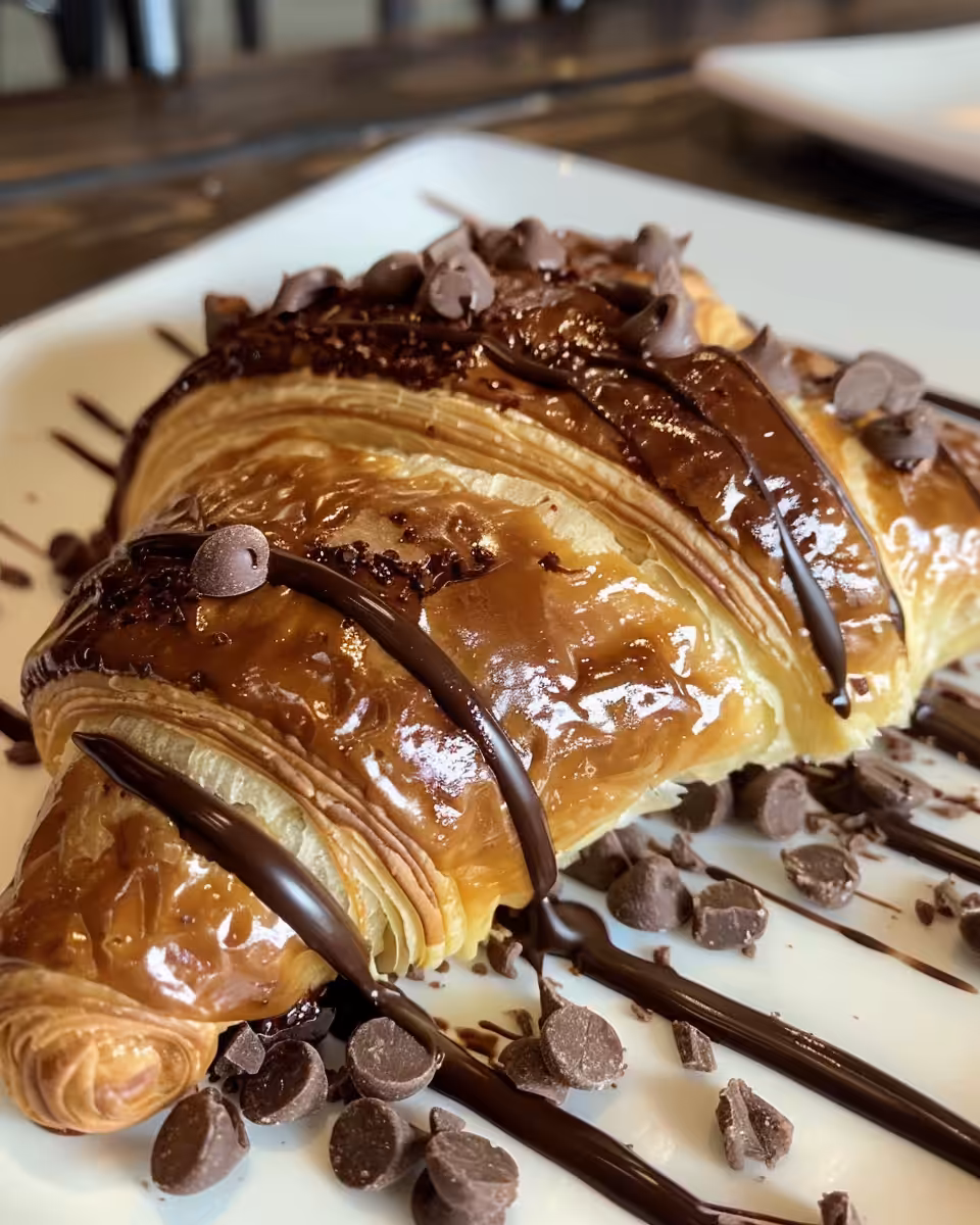 Ingredients for chocolate croissant breakfast bake including croissants and mini chocolate chips