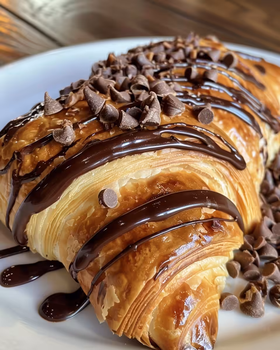 Freshly baked chocolate croissant breakfast bake emanating warm buttery aroma