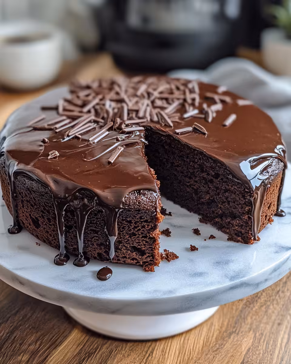 Sliced moist chocolate zucchini cake served on a plate ready to enjoy